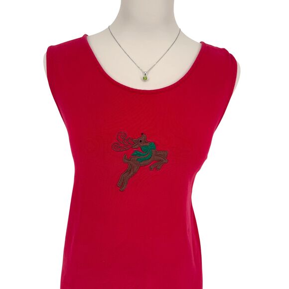 VTG Westbound Christmas Dress PLUS 1X Red Reindeer Santa Sleigh Cotton Back Slit - Picture 6 of 15